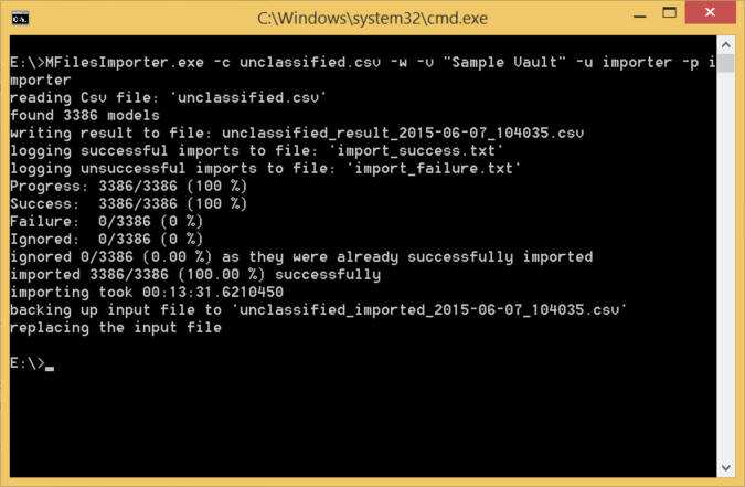 Screenshot of the M-Files Commandline Csv
Importer
